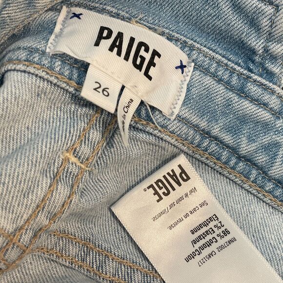 ~ PAIGE XS 26 Overalls Boho Light Blue Wash High Rise Sierra Denim Raw Hem 2 4 - Picture 2 of 16